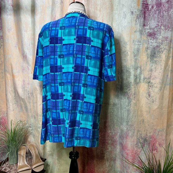 VTGπLong Aqua Blue Viscose Blouse with Short Sleeves - Picture 2 of 13